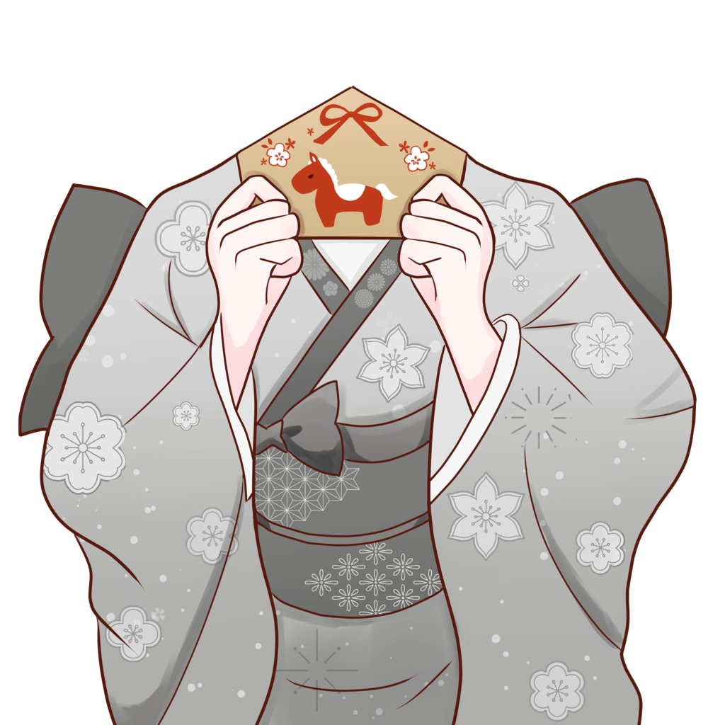 絵馬を持つ着物素材