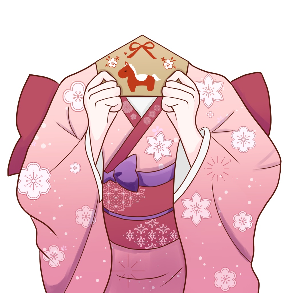 絵馬を持つ着物素材