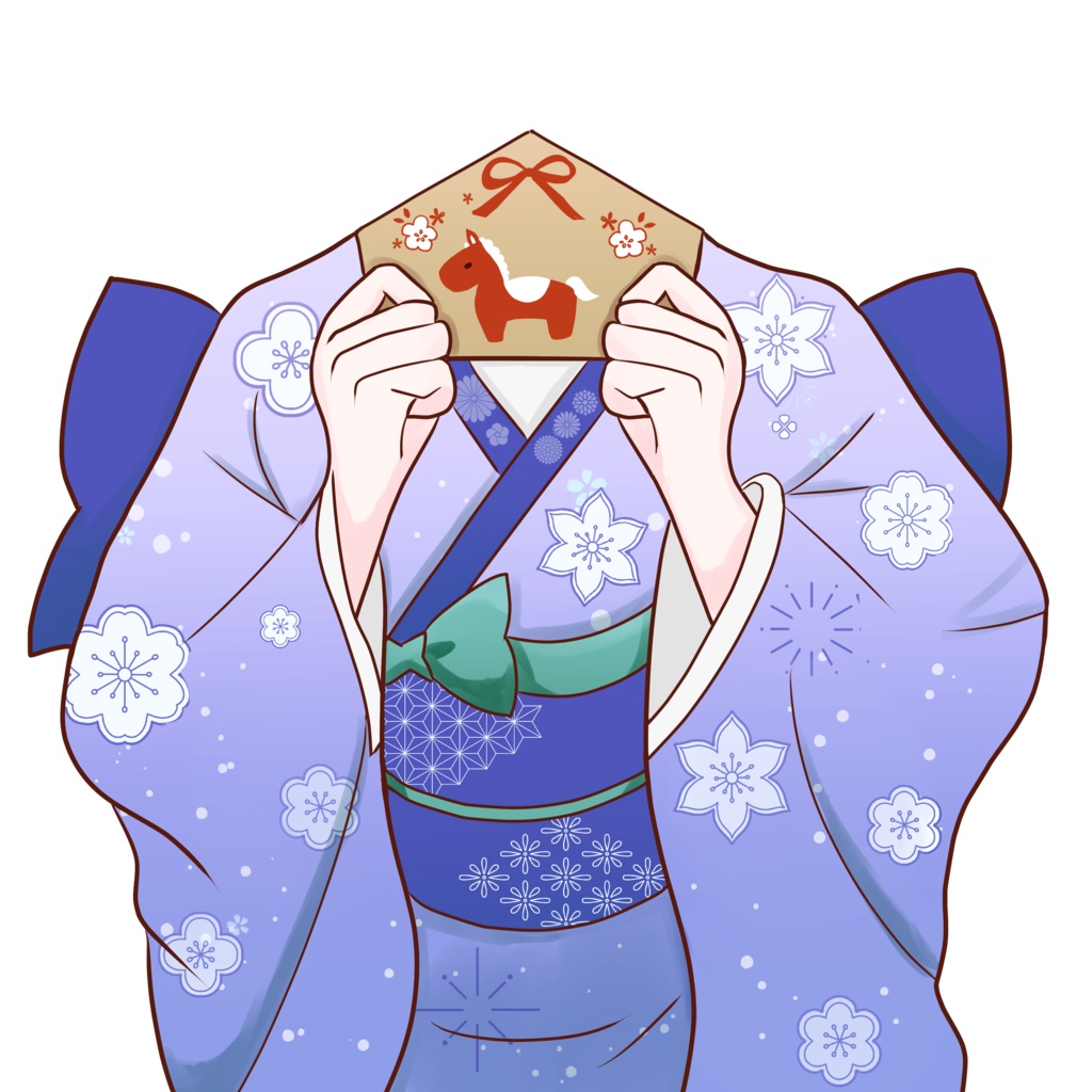 絵馬を持つ着物素材