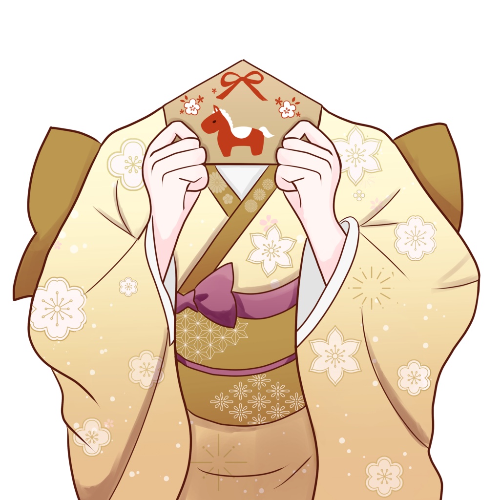 絵馬を持つ着物素材