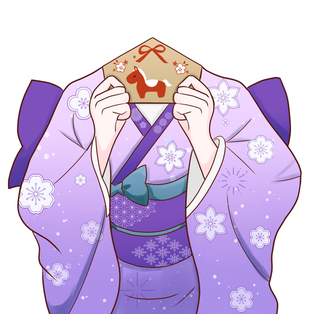 絵馬を持つ着物素材