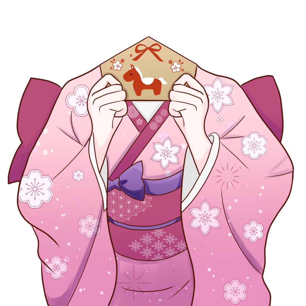 絵馬を持つ着物素材