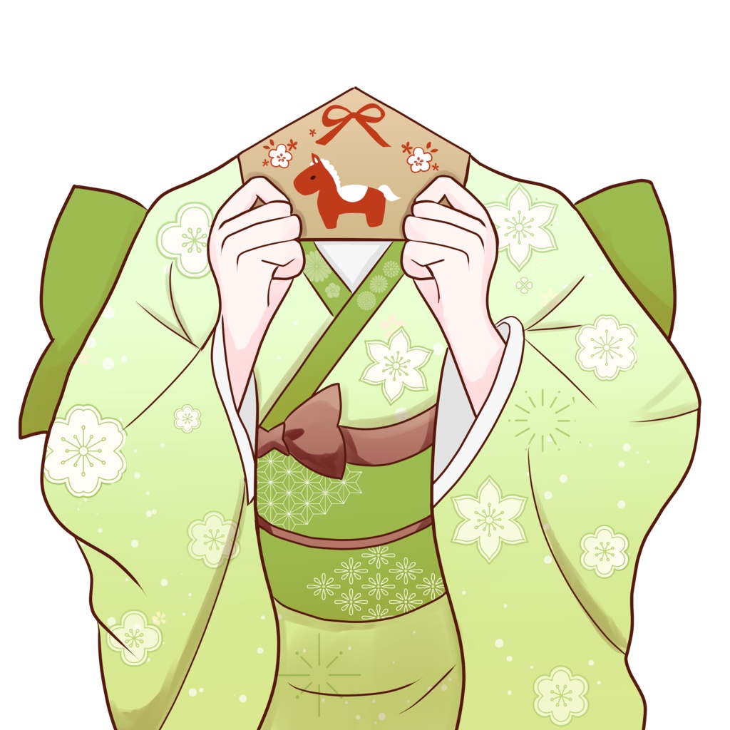 絵馬を持つ着物素材