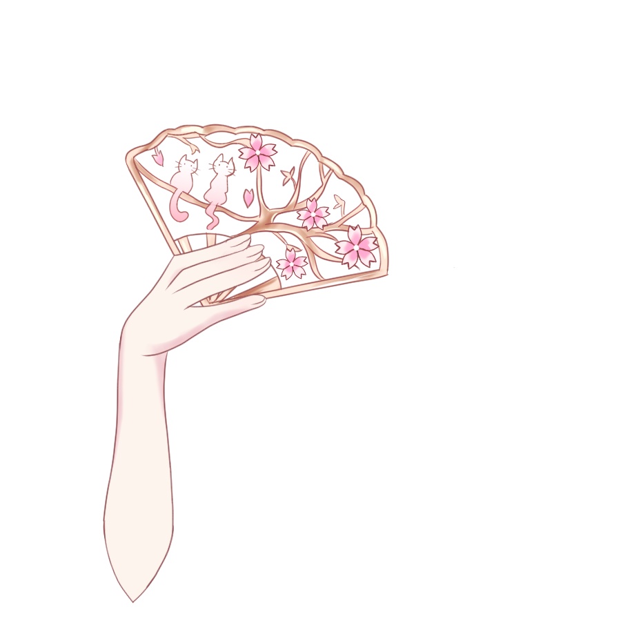 【Vtuber素材】桜と猫の扇素材