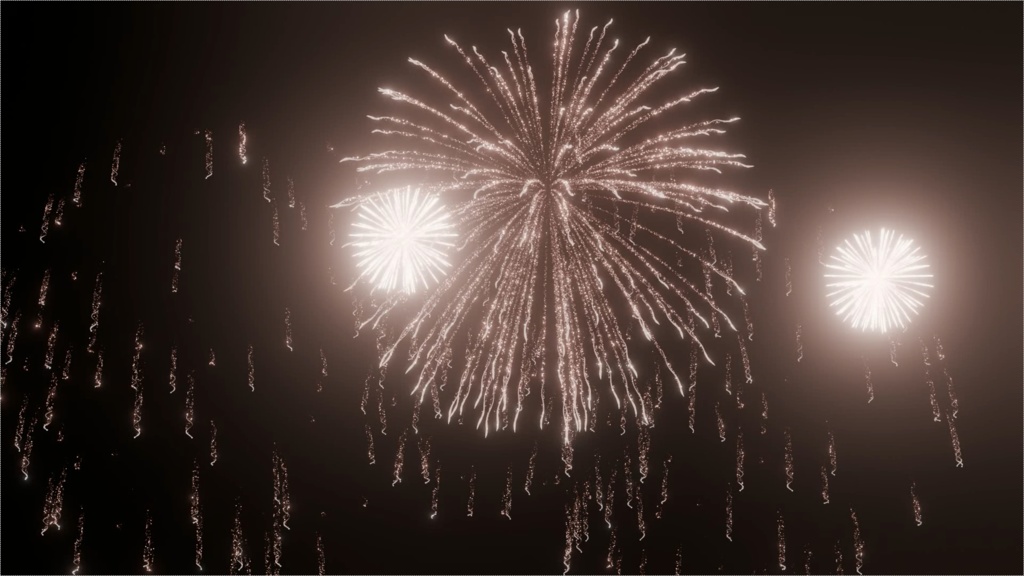 Blender Fireworks: 回転するらせん状の花火1