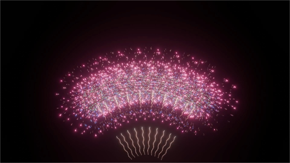 Blender Fireworks: らせんの扇子状爆発