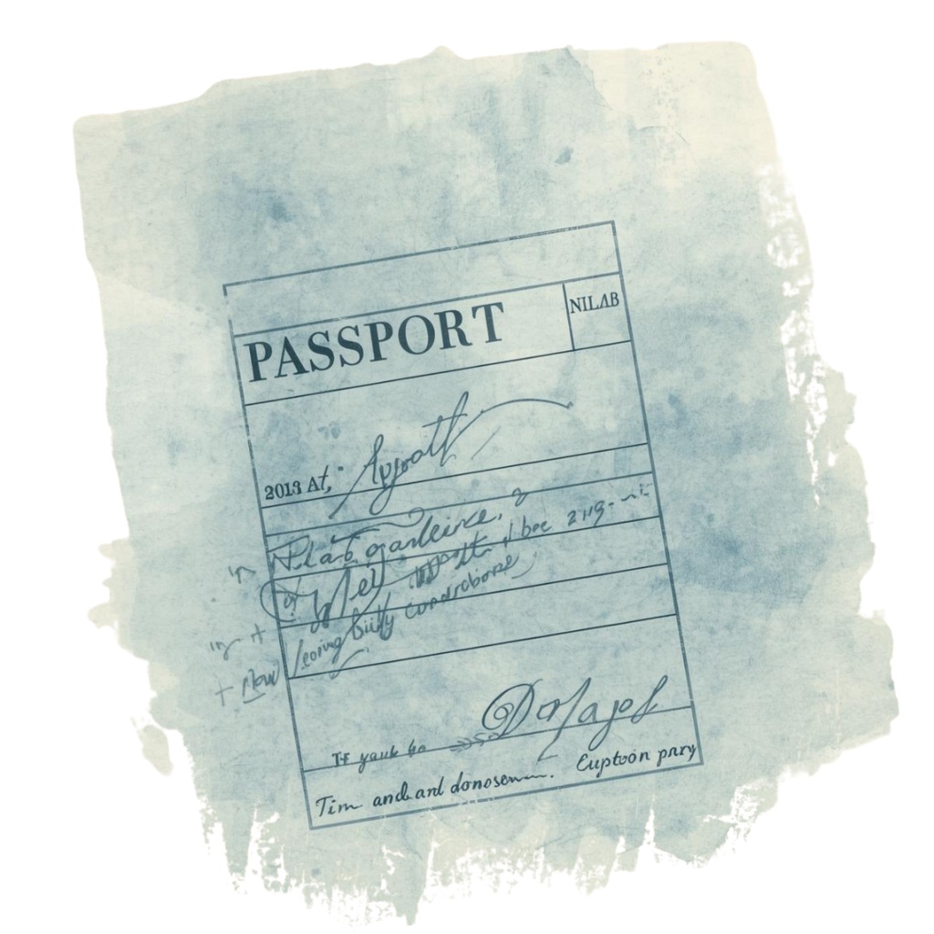 アンティーク風ライトブルー水彩旅行イラスト素材セット(10点入り・PNG)形式)