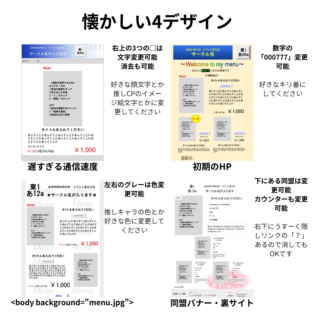 【初心者でも簡単作成】お品書き&値札テンプレート素材セット【あの頃のインターネット】