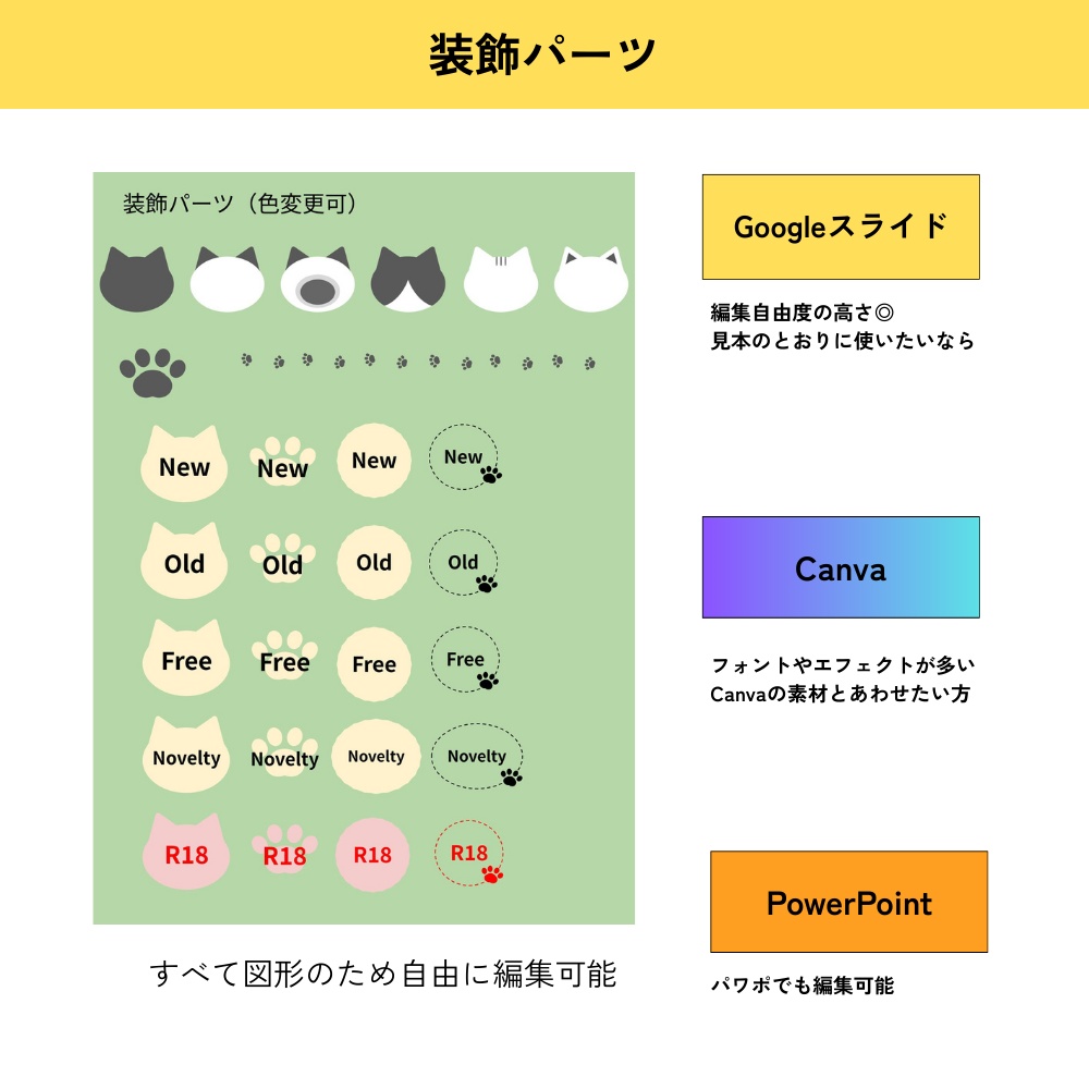 お品書きテンプレート・猫【Googleスライド・PowerPoint・Canva】