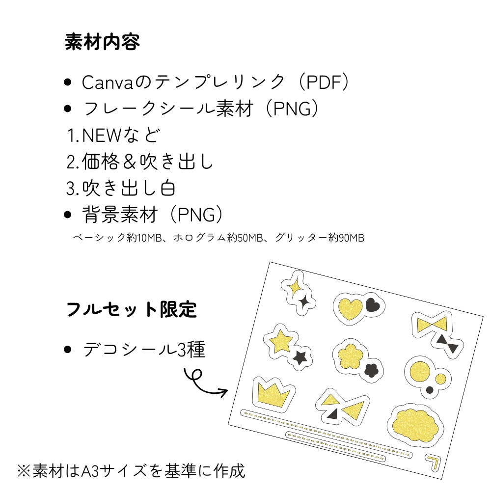 お品書き&値札テンプレート:フレークシール【Canva】