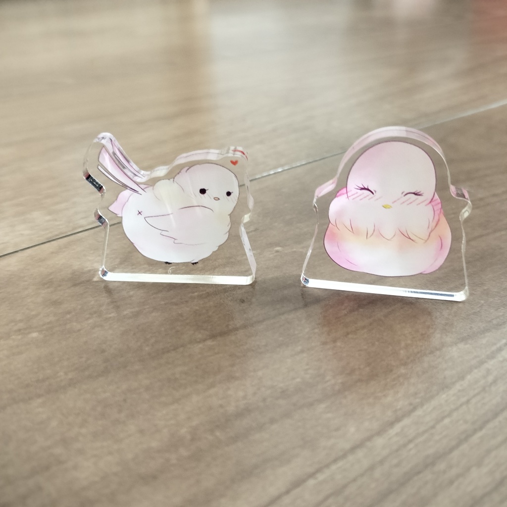 ピンクの鳥さんのミニアクリルブロック