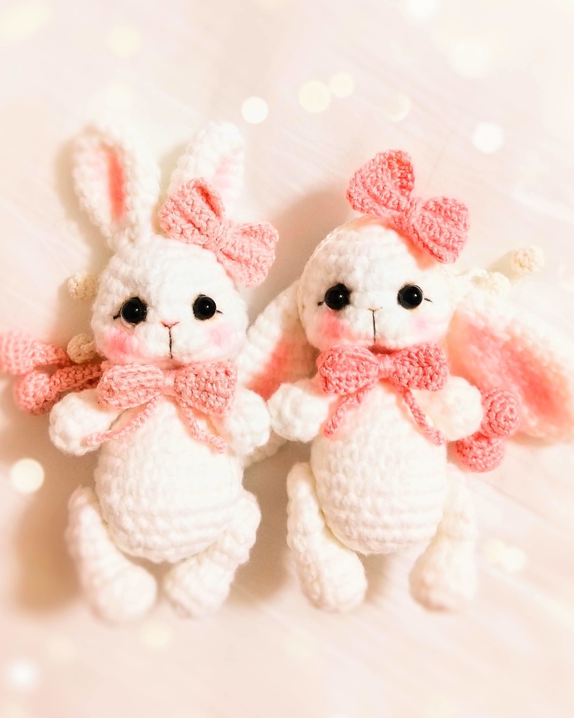 ✿ あみぐるみうさぎ * リボンと2wayマフラー付き * White × Baby Pink ✿