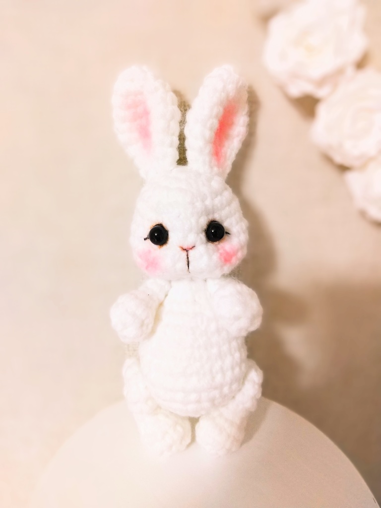 ✿ あみぐるみうさぎ * リボンと2wayマフラー付き * White × Baby Pink ✿