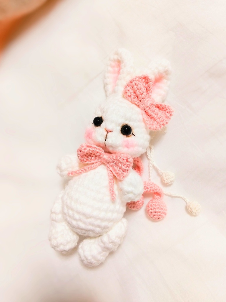 ✿ あみぐるみうさぎ * リボンと2wayマフラー付き * White × Baby Pink ✿