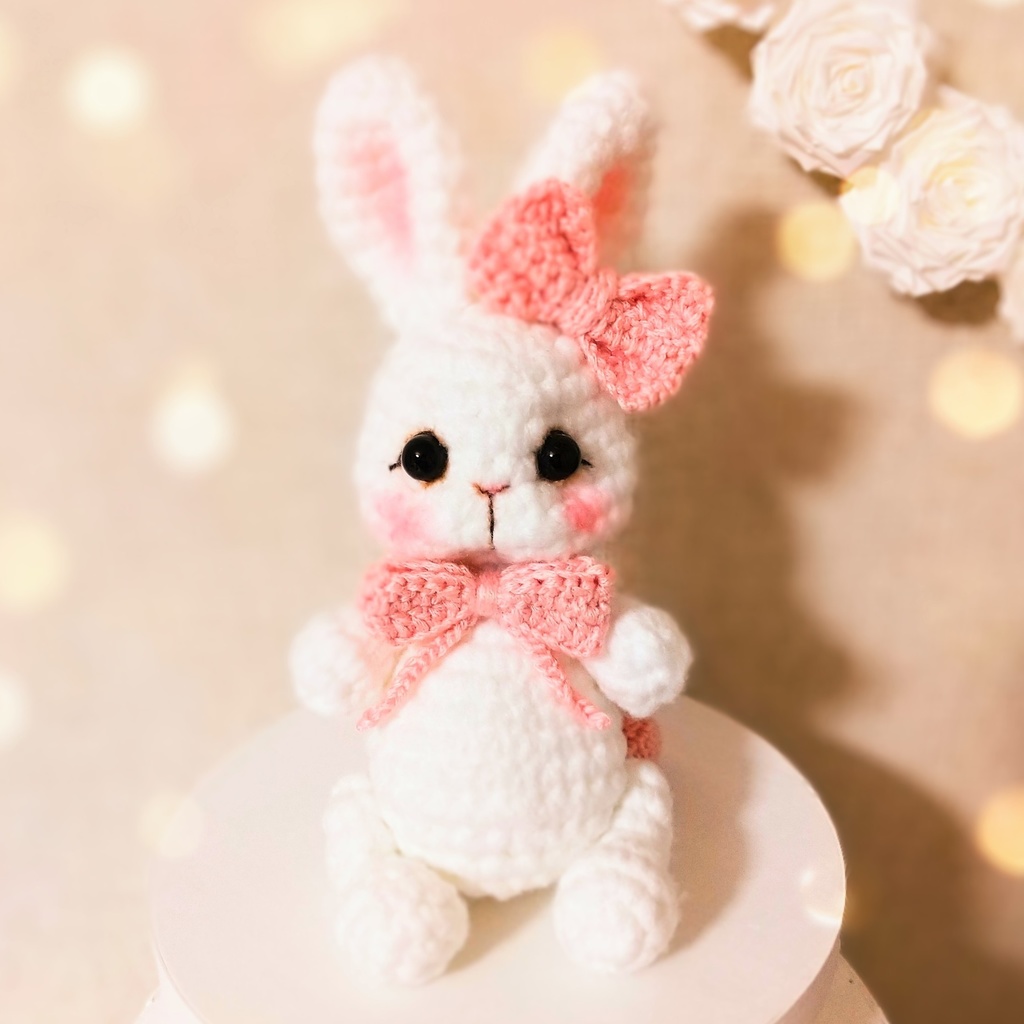 ✿ あみぐるみうさぎ * リボンと2wayマフラー付き * White × Baby Pink ✿