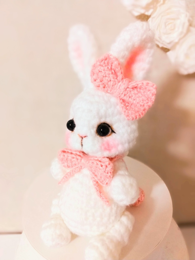 ✿ あみぐるみうさぎ * リボンと2wayマフラー付き * White × Baby Pink ✿