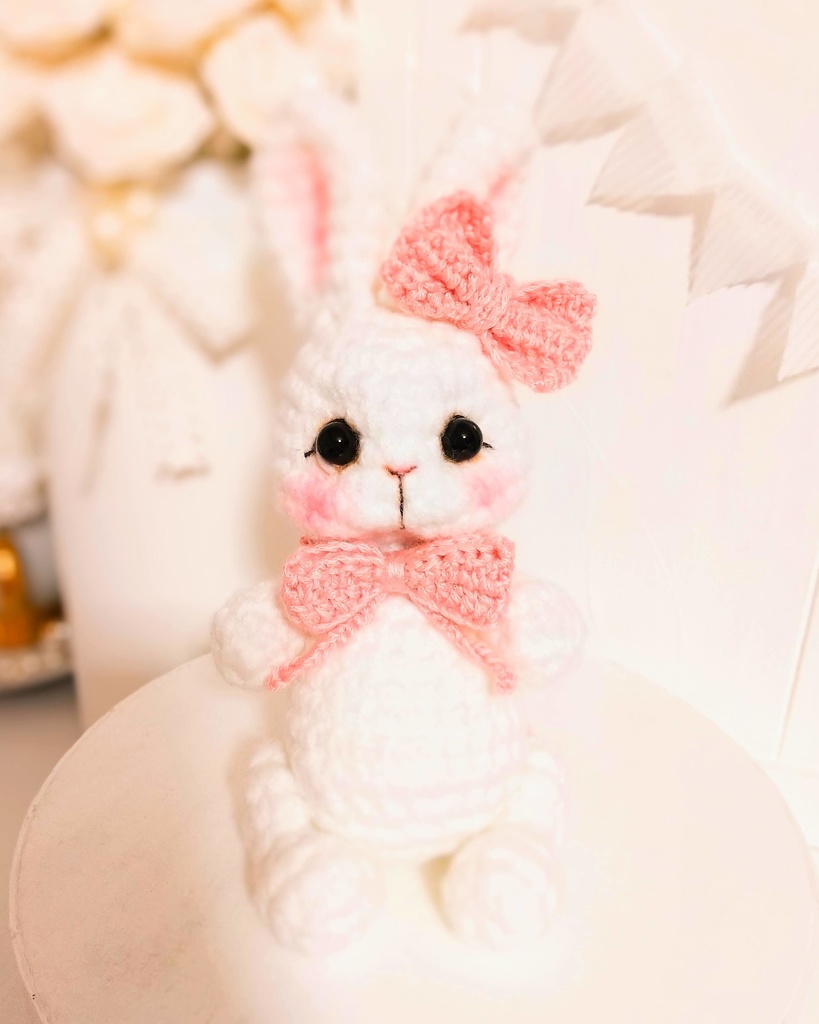 ✿ あみぐるみうさぎ * リボンと2wayマフラー付き * White × Baby Pink ✿