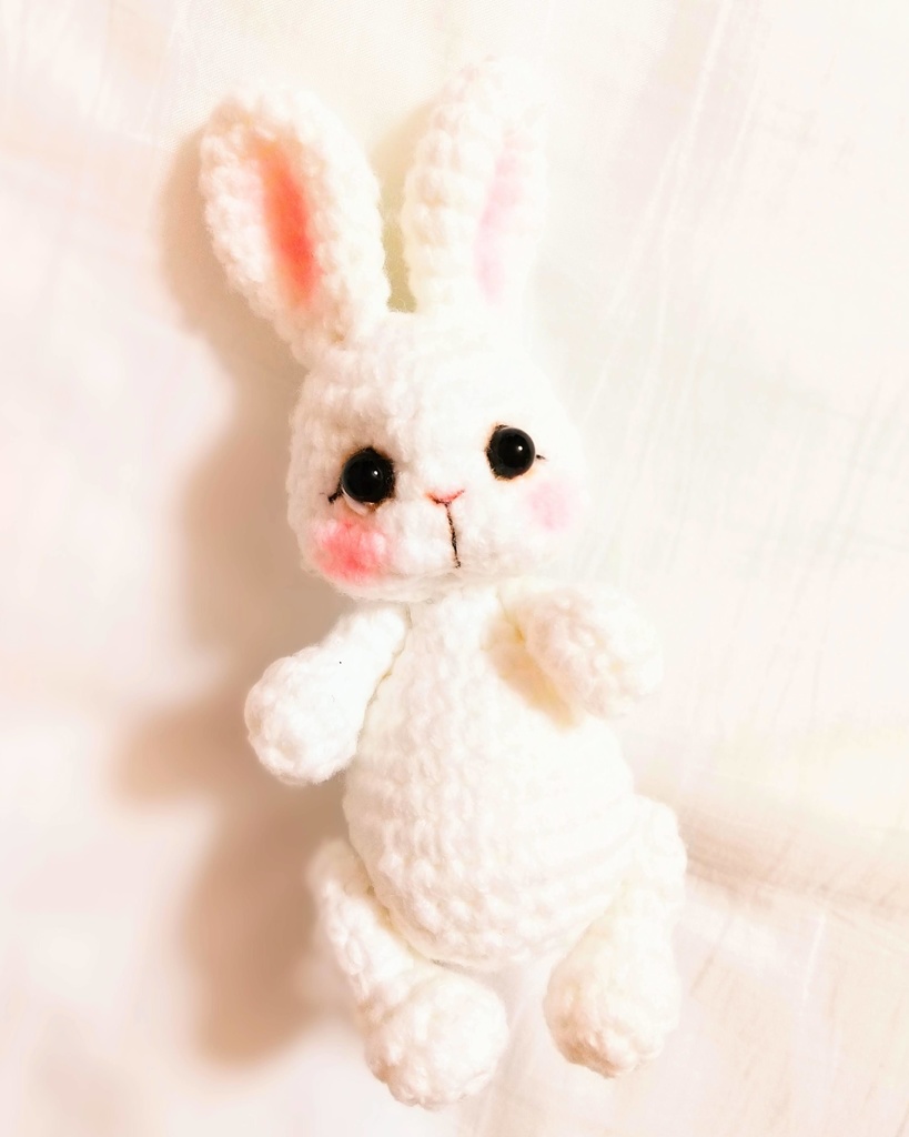 ✿ あみぐるみうさぎ * リボンと2wayマフラー付き * White × Baby Pink ✿