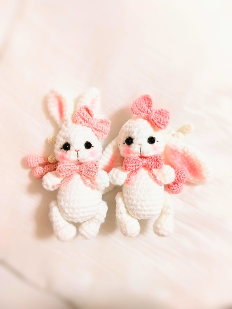 ✿ あみぐるみうさぎ * リボンと2wayマフラー付き * White × Baby Pink ✿