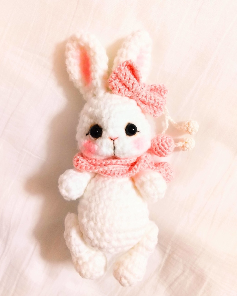 ✿ あみぐるみうさぎ * リボンと2wayマフラー付き * White × Baby Pink ✿