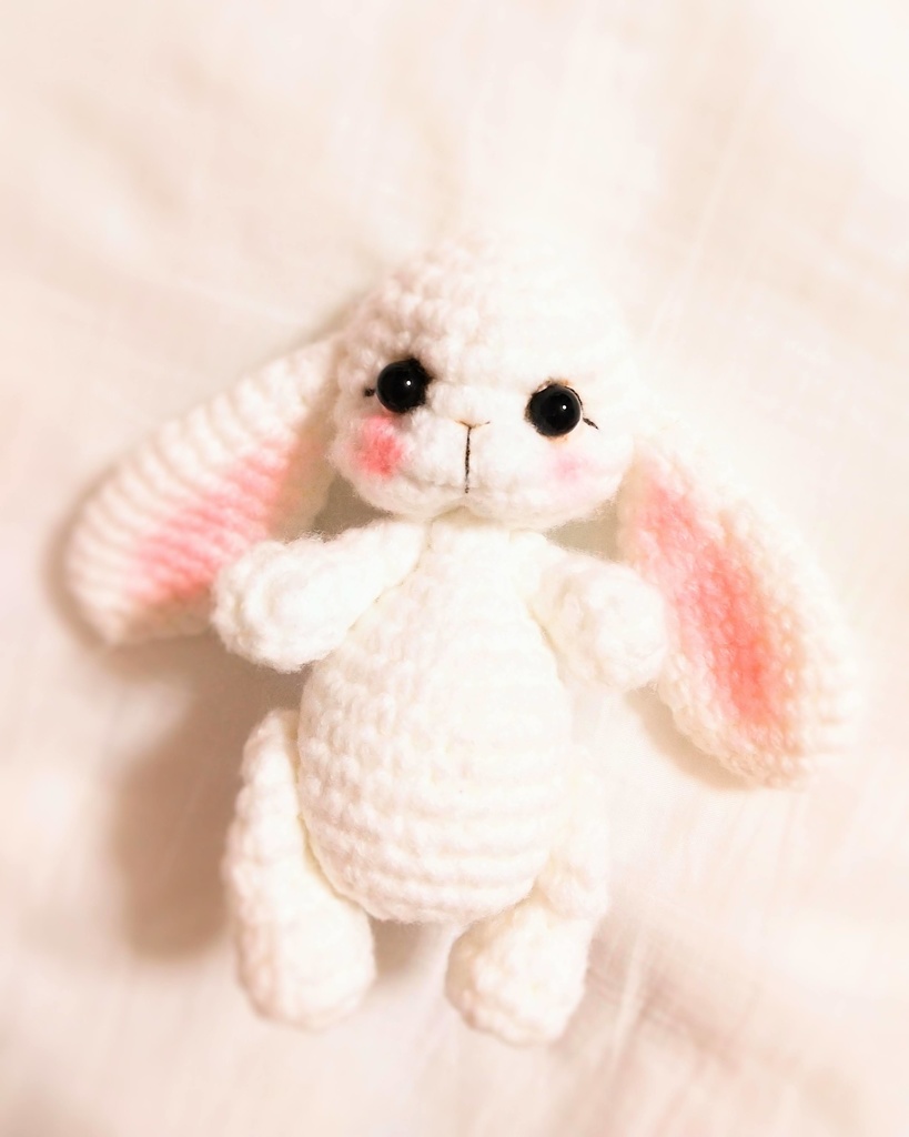 ✿ あみぐるみうさぎ * リボンと2wayマフラー付き * White × Peach Pink ✿