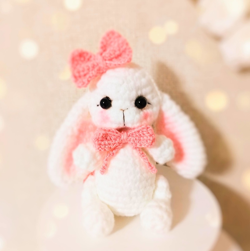 ✿ あみぐるみうさぎ * リボンと2wayマフラー付き * White × Peach Pink ✿