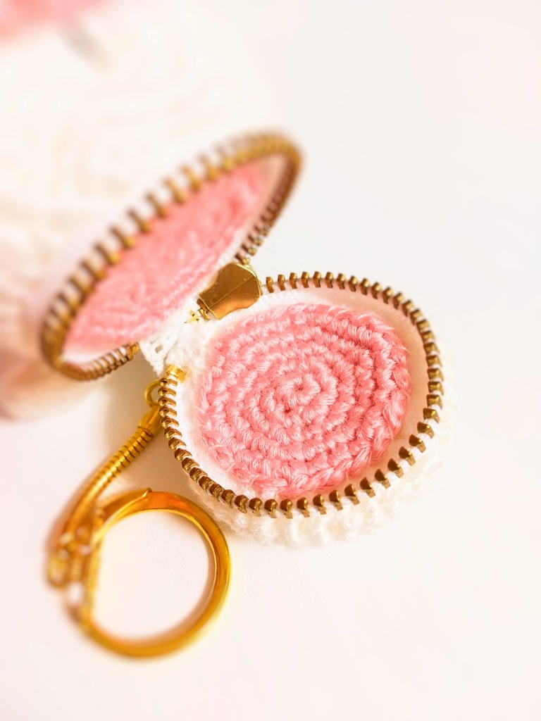 ✿ あみぐるみ * うさぎのマカロンコインケース&キーホルダー * Peach Pink ✿