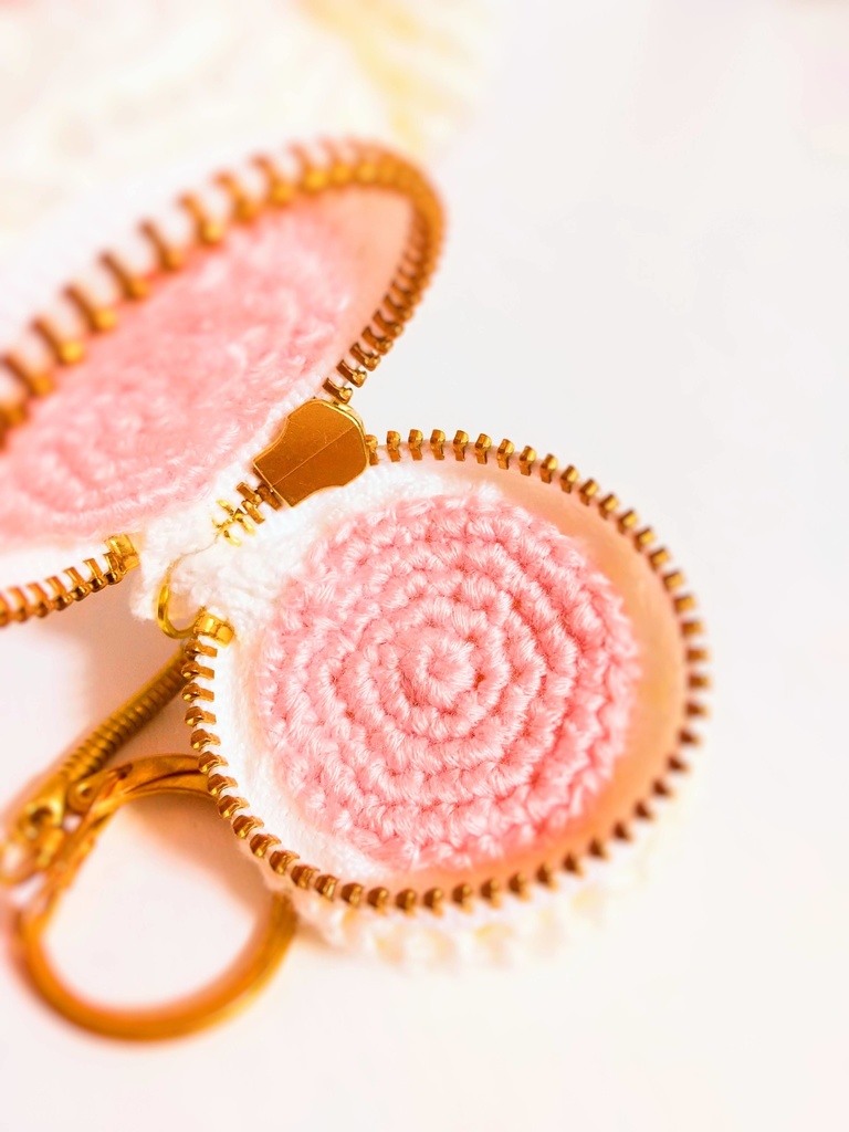 ✿ あみぐるみ * うさぎのマカロンコインケース&キーホルダー * Baby Pink ✿