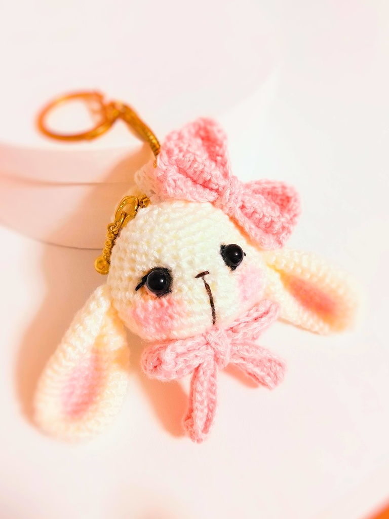 ✿ あみぐるみ * うさぎのマカロンコインケース&キーホルダー * Baby Pink ✿