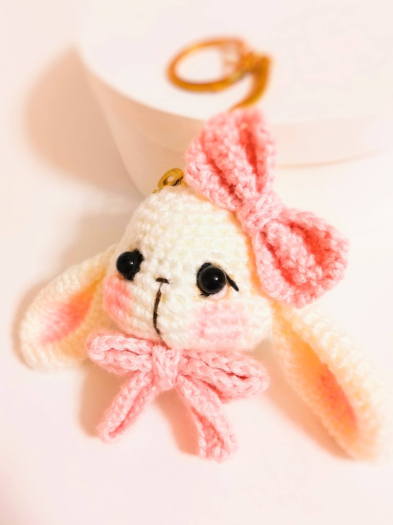 ✿ あみぐるみ * うさぎのマカロンコインケース&キーホルダー * Baby Pink ✿