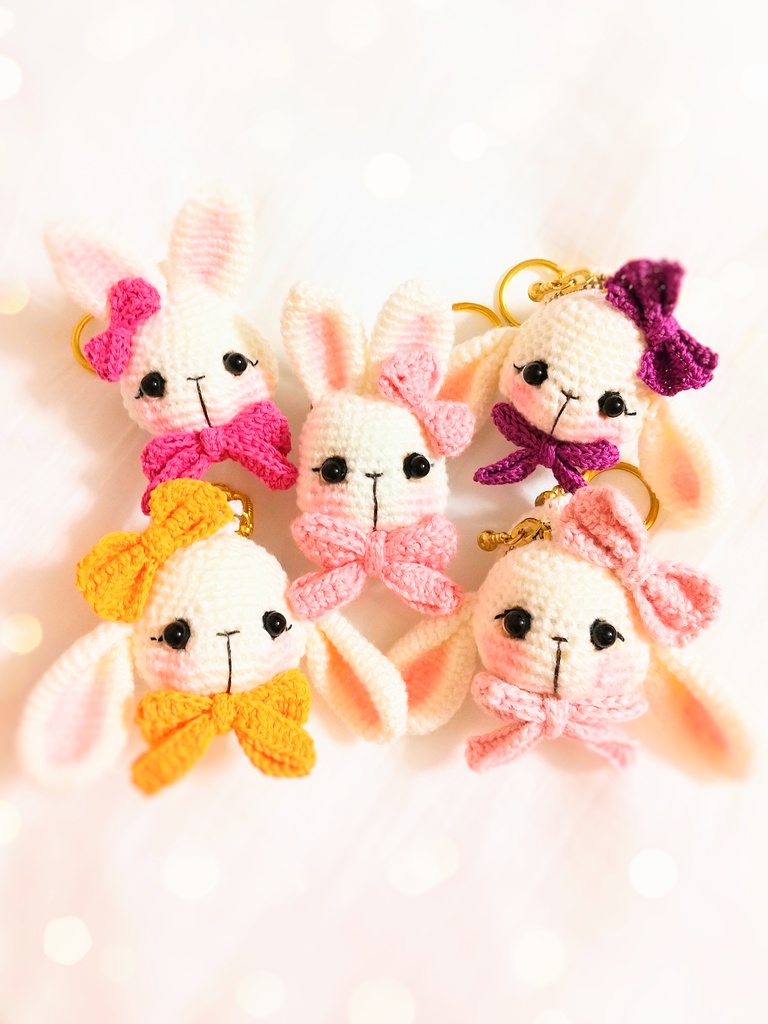 ✿ あみぐるみ * うさぎのマカロンコインケース&キーホルダー * Vivid Pink ✿