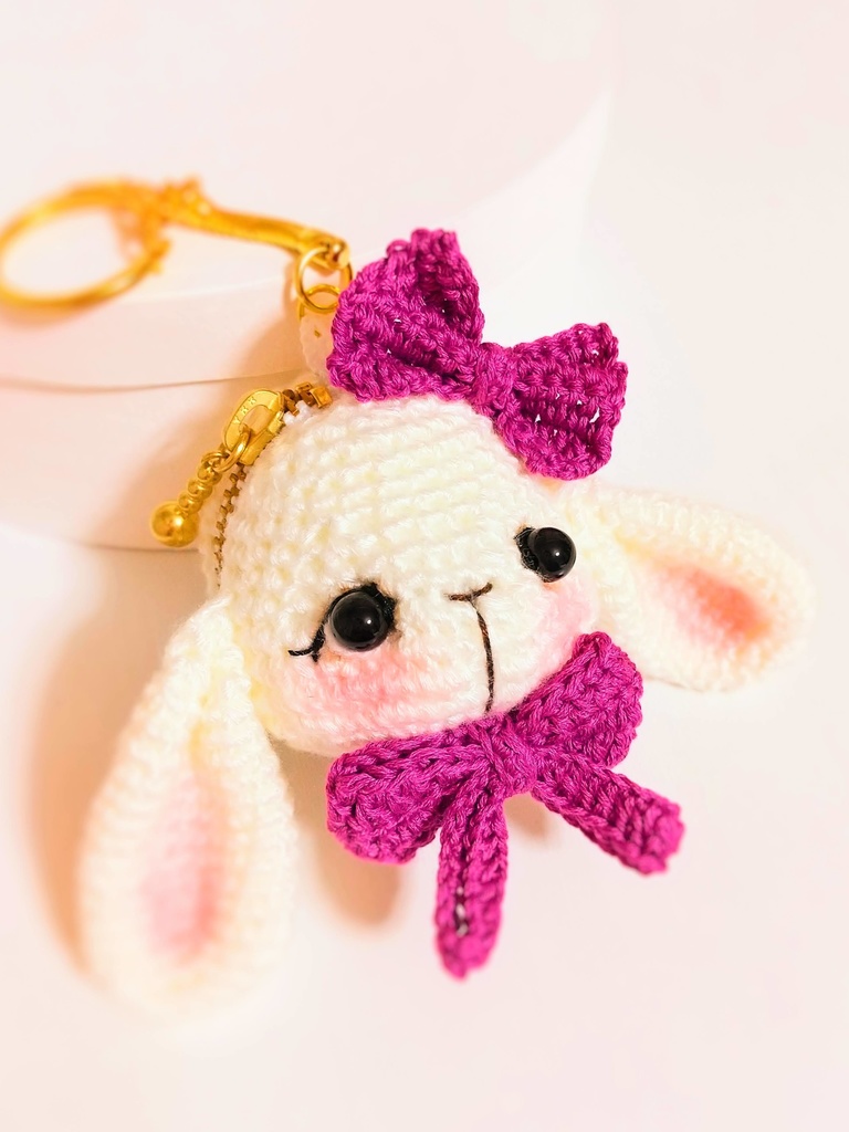 ✿ あみぐるみ * うさぎのマカロンコインケース&キーホルダー * Purple ✿