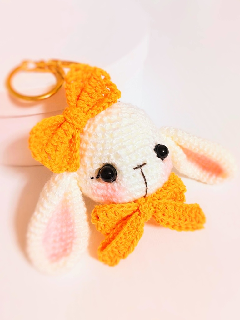 ✿ あみぐるみ * うさぎのマカロンコインケース&キーホルダー * Orange ✿