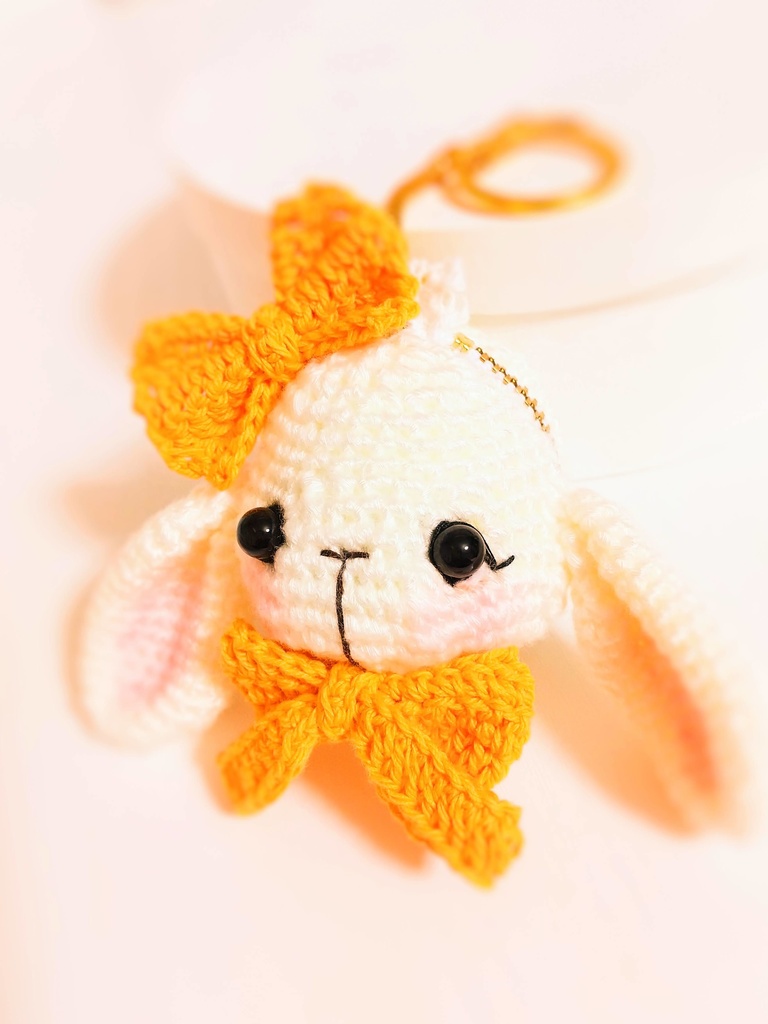 ✿ あみぐるみ * うさぎのマカロンコインケース&キーホルダー * Orange ✿