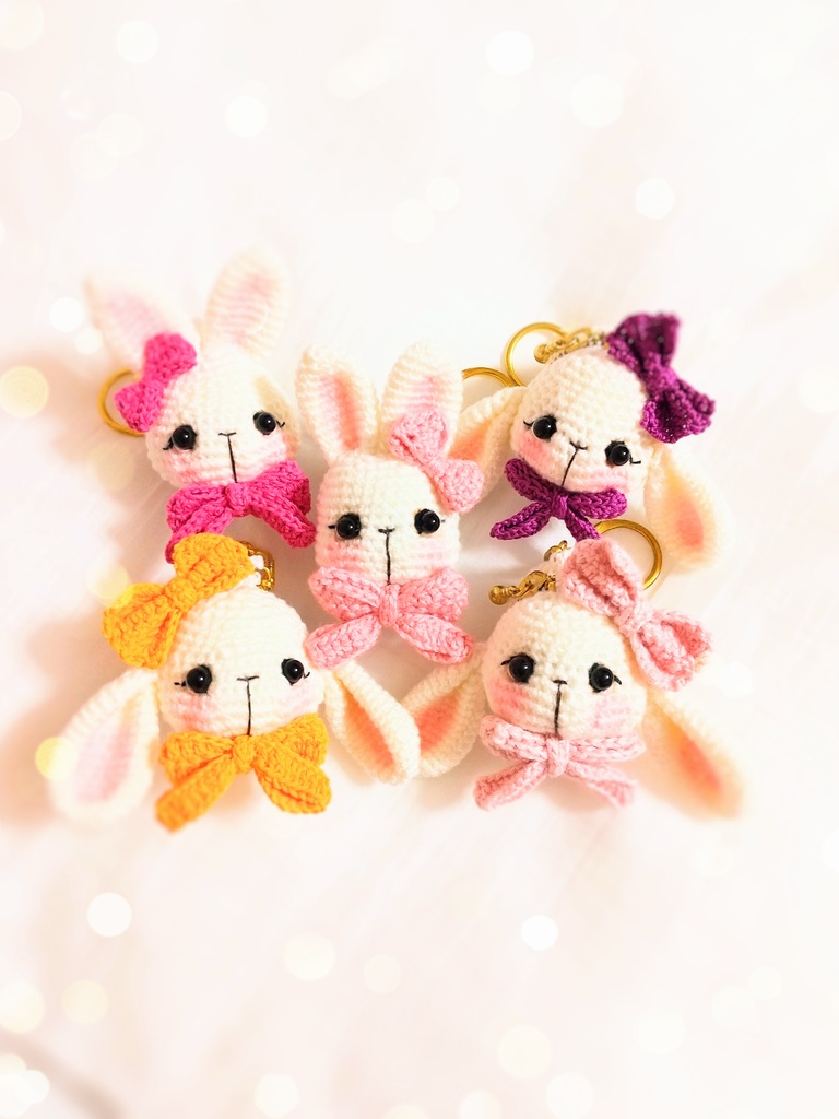 ✿ あみぐるみ * うさぎのマカロンコインケース&キーホルダー * Orange ✿