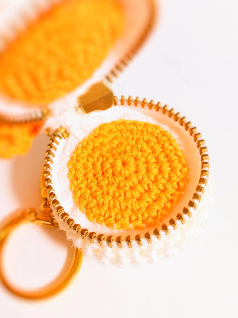✿ あみぐるみ * うさぎのマカロンコインケース&キーホルダー * Orange ✿