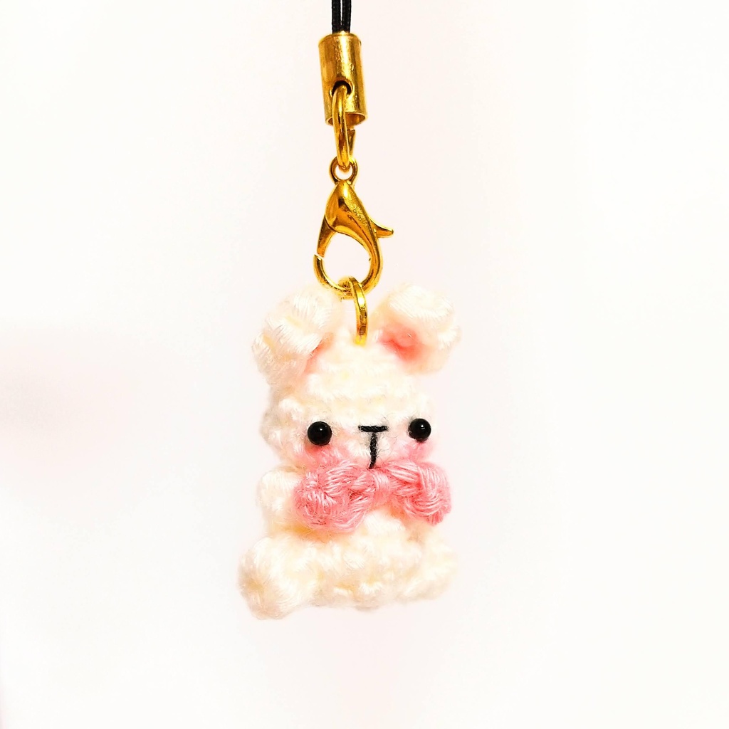 ✿ 受注制作 ✿ リボンのあみぐるみうさぎストラップ * ミニサイズ 3cm ✿
