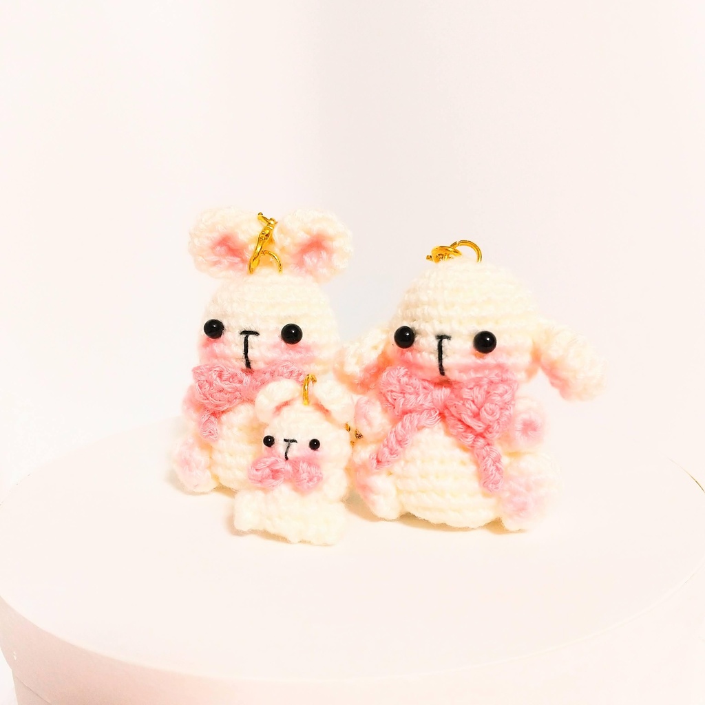 ✿ 受注制作 ✿ リボンのあみぐるみうさぎストラップ * ミニサイズ 3cm ✿