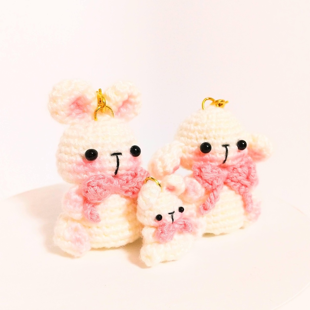 ✿ 受注制作 ✿ リボンのあみぐるみうさぎストラップ * ミニサイズ 3cm ✿