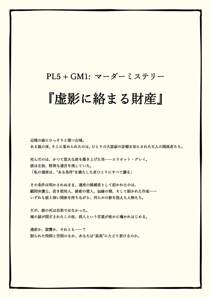 【無料公開】マーダーミステリー『虚影に絡まる財産』