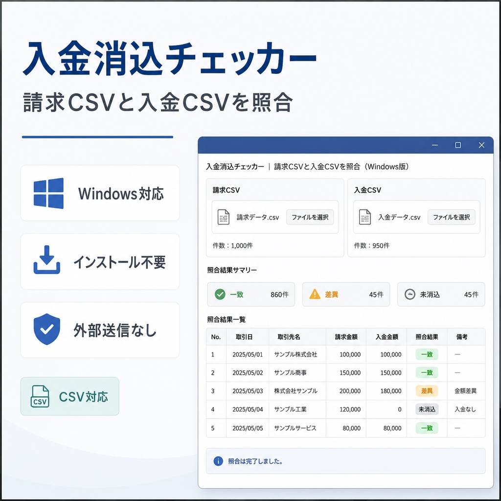 入金消込・請求照合ツール(CSV対応)