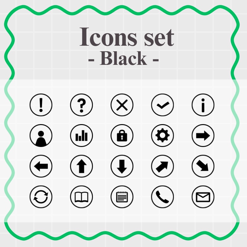 【3色セット / 各20種】シンプルアイコン集 (丸枠)|パワポ・Canva・資料作成