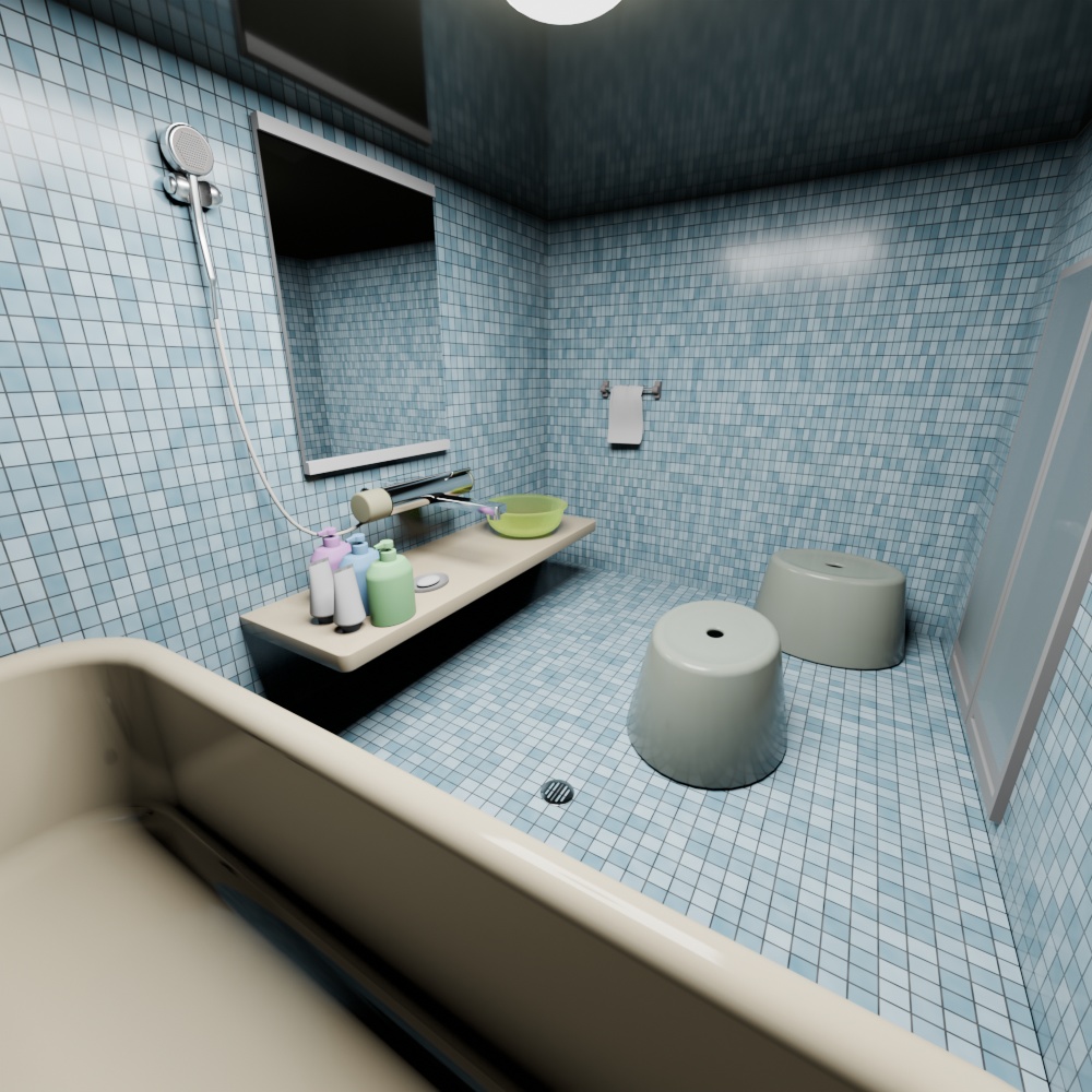 【無料版：3Dモデル】風呂場＋小物
