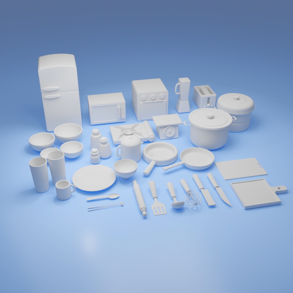 【無料版：3Dモデル】調理器具アセット