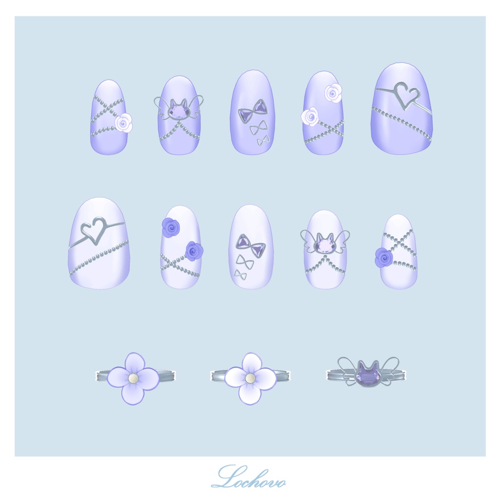 【15対応】Spring Angel Cat Nail & Ring Set