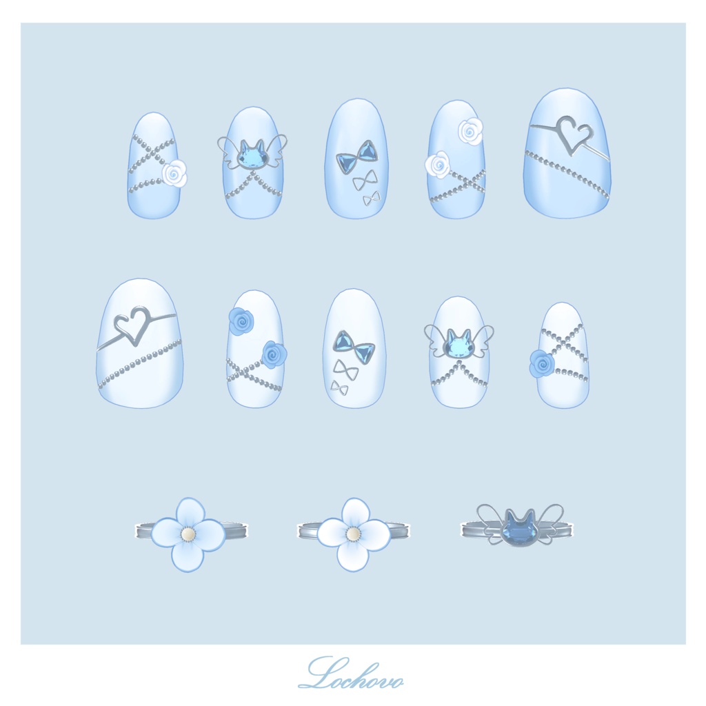 【15対応】Spring Angel Cat Nail & Ring Set