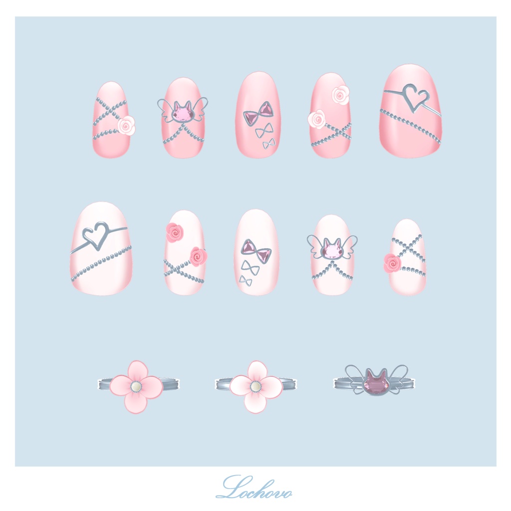 【15対応】Spring Angel Cat Nail & Ring Set