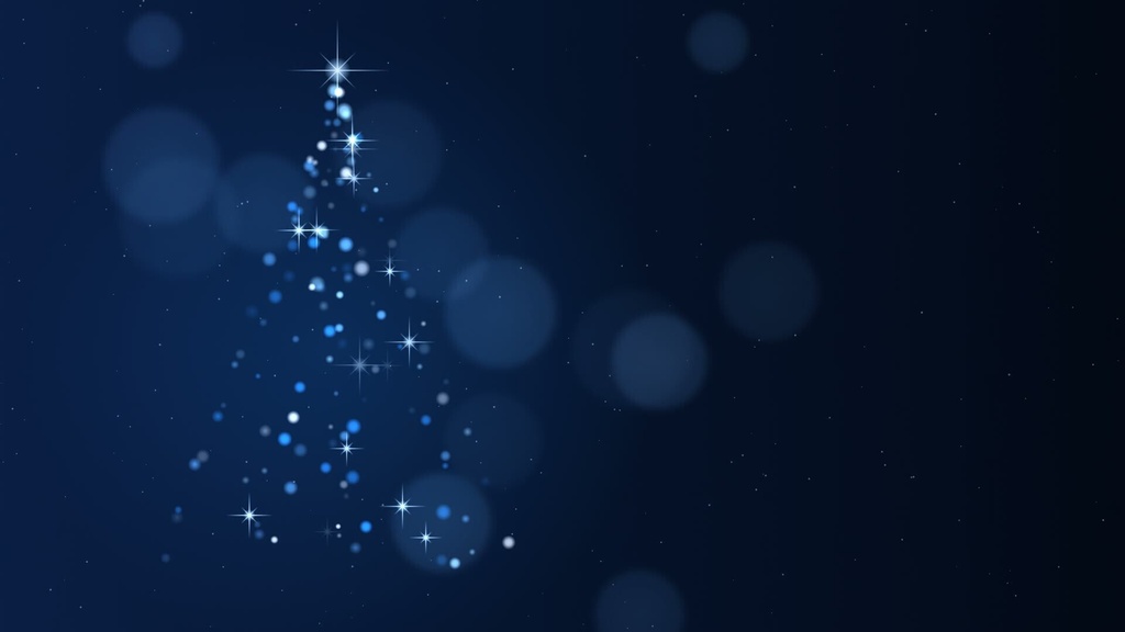 【待機画面・配信背景】青い光のクリスマスツリーと雪|文字入り4種+透過雪