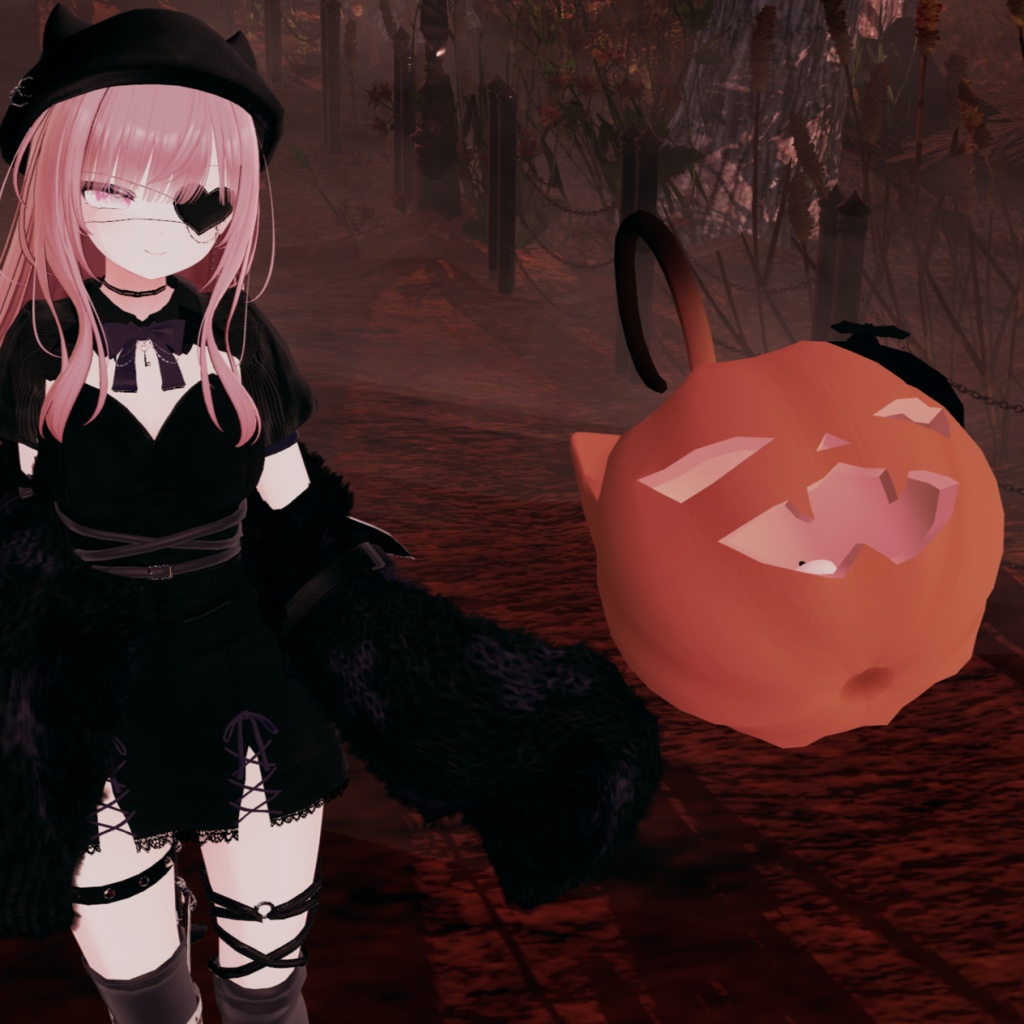 【MA設定済】ジャック・オー・ニャンタン『ワールド固定・ライトギミック付き』【VRChat想定】