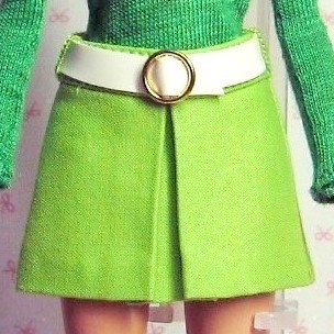 Barbie用　ベルト付きＡラインスカート　黄緑